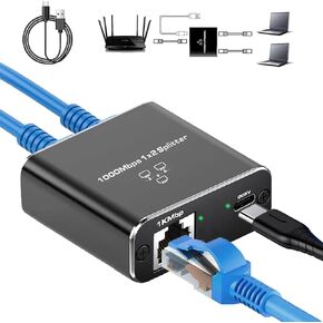 Maijiatie Ethernet Splitter High Speed, 1000Mbps Ethernet Splitter 1 to 2 [2 Devices Simultaneous Networking], Gigabit Internet Splitter with USB Power Cable, LAN Splitter for Cat 5/5e/6/7/8 Cable