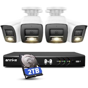 نظام كاميرا أمان ANNKE 8CH، مسجل فيديو رقمي للمراقبة 3K Lite مع 4 كاميرات CCTV IP67 سلكية بدقة 4 × 1080 بكسل مع رؤية ليلية كاملة الألوان، اكتشاف الإنسان/المركبة بالذكاء الاصطناعي، الوصول عن بعد، محرك أقراص ثابتة سعة 1 تيرابايت