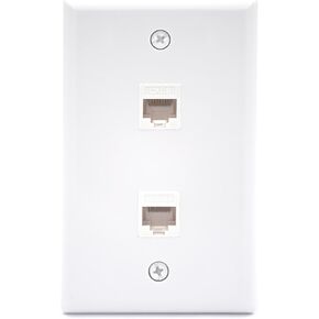 VCE Ethernet Wall Plate 2 Port (UL Listed), Cat6 Female to Female Wall Jack RJ45 Keystone Inline Coupler Wall Outlet, White