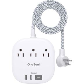 شريط طاقة لسطح المكتب مع 3 منافذ و4 منافذ USB 4.5 أمبير، قابس مسطح وأسلاك تمديد مضفرة بطول 5 أقدام لسفن الرحلات البحرية والسفر والمكتب المنزلي، مدرج في قائمة ETL