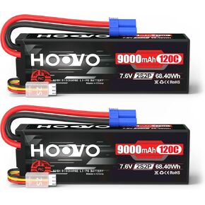 بطارية ليبو HOOVO 3S 11.4 فولت 9000 مللي أمبير في الساعة 120C RC حافظة صلبة عالية الجهد EC5 قابس متوافق مع سيارات RC والقوارب والشاحنات والعربات بدون طيار ومركبات RC 2 حزمة