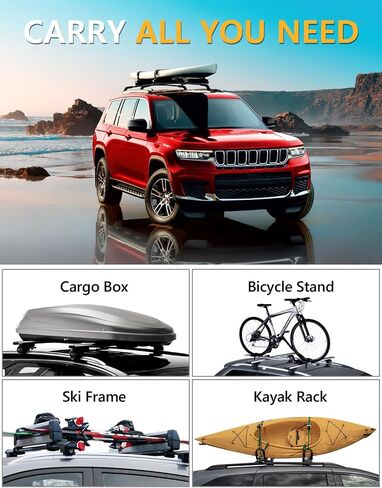 260lbs Lockable Roof Racks Cross Bars Compatible with Jeep Compass 2018-2025, Aluminum Heavy Duty Roof Rails Crossbars Rooftop Cargo Basket Carrier Bag Luggage Rails Kayak Canoe Snowboard in Kuwait