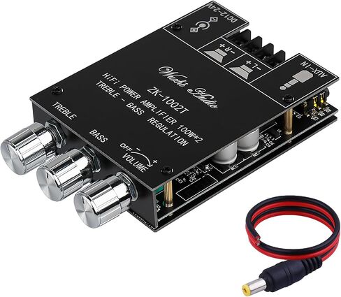 ZK-1002T RPO 2.0 Channel Bluetooth 5.0 Amplifier Board 200W AMP | HiFi Subwoofer Audio AMPs with Treble and Bass, BT USB and AUX Inputs, DC 12-24V 2.0 Channel Stereo AMP Module for DIY in Kuwait