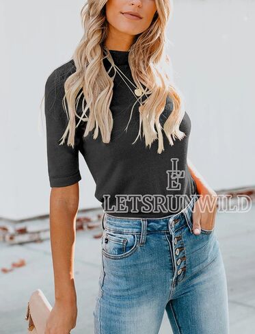 LETSRUNWILD قمصان كاجوال للأعمال للنساء، قمصان أنيقة وجذابة ذات ياقة مدورة in Kuwait