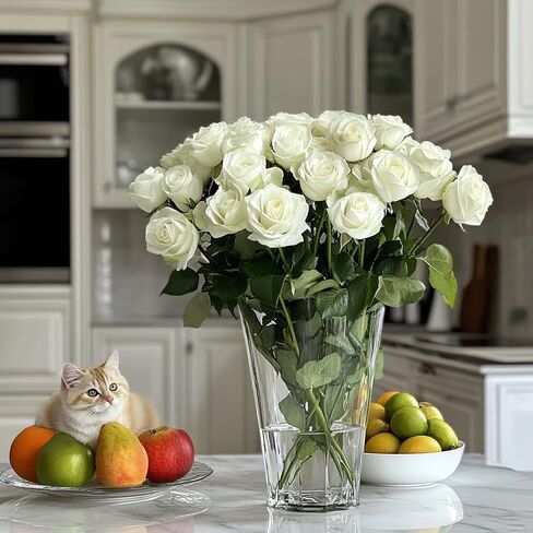 IMQing 24 قطعة من زهور الورد الاصطناعية للديكور، 20 بوصة من الزهور الاصطناعية مع سيقان طويلة، ورود وهمية مع أشواك لتزيين حفلات الزفاف المنزلية (24، أحمر) in Kuwait