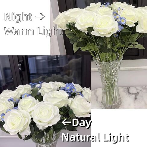 IMQing 24 قطعة من زهور الورد الاصطناعية للديكور، 20 بوصة من الزهور الاصطناعية مع سيقان طويلة، ورود وهمية مع أشواك لتزيين حفلات الزفاف المنزلية (24، أحمر) in Kuwait