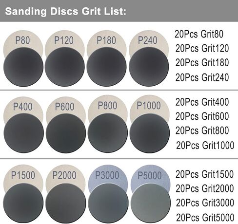 140 قطعة من أقراص الصنفرة الرطبة والجافة مقاس 3 بوصات، متنوعة من 120 إلى 5000 حبيبة من كربيد السيليكون وورق الصنفرة مع وسادات صنفرة ساق 1/4 بوصة ووسادة تلميع إسفنجية لتلميع وتشطيب السيارة المعدنية الخشبية in Kuwait