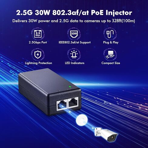 حاقن MokerLink Gigabit PoE، 802.3af/at 30W، 10/100/1000Mbps Ethernet، التوصيل والتشغيل، محول غير PoE إلى PoE، مسافة تصل إلى 100 متر (328 قدمًا) in Kuwait