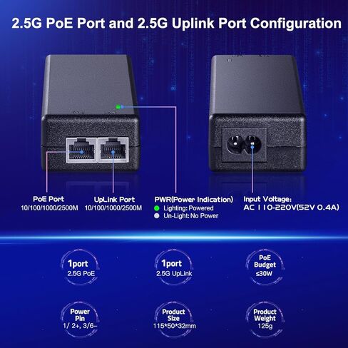 حاقن MokerLink Gigabit PoE، 802.3af/at 30W، 10/100/1000Mbps Ethernet، التوصيل والتشغيل، محول غير PoE إلى PoE، مسافة تصل إلى 100 متر (328 قدمًا) in Kuwait