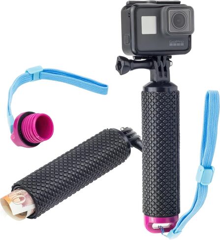 DigiCharge Floating Stick Handle Grip Mount for Gopro Hero12 Hero11 Hero10 Max/DJI Osmo Action 3 / Hero 12 11 Mini 10 9 Hero9 Akaso Action Cam Float, Waterproof Internal Storage & Hand Strap, Orange in Saudi Arabia