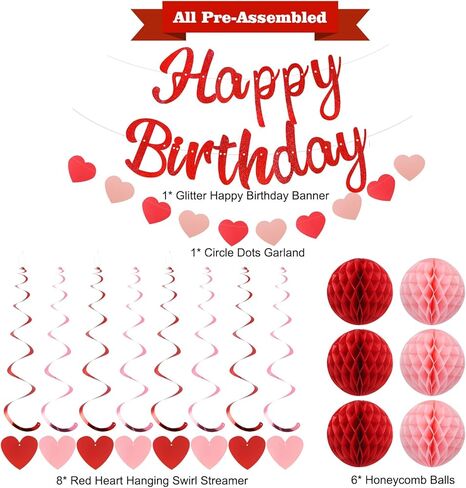 YEOCU Blue Birthday Decorations - NO-DIY Glitter Happy Birthday Banner with Honeycomb Ball, Stars Hanging Swirl Streamers, Circle Dot Garland - Pre-Assembled Birthday Party Decorations for Men Boys in Saudi Arabia