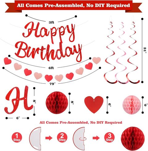 YEOCU Blue Birthday Decorations - NO-DIY Glitter Happy Birthday Banner with Honeycomb Ball, Stars Hanging Swirl Streamers, Circle Dot Garland - Pre-Assembled Birthday Party Decorations for Men Boys in Saudi Arabia