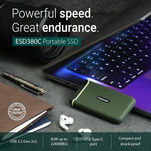 Transcend 1 تيرابايت خارجي، محمول، SSD معتمد لاختبار السقوط العسكري، ESD410C، USB 20 جيجابت في الثانية، النوع C TS1TESD410C in Saudi Arabia