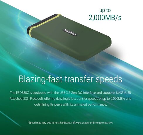 Transcend 1 تيرابايت خارجي، محمول، SSD معتمد لاختبار السقوط العسكري، ESD410C، USB 20 جيجابت في الثانية، النوع C TS1TESD410C in Saudi Arabia