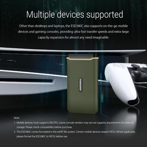 Transcend 1 تيرابايت خارجي، محمول، SSD معتمد لاختبار السقوط العسكري، ESD410C، USB 20 جيجابت في الثانية، النوع C TS1TESD410C in Saudi Arabia