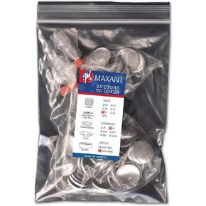 100 Cover Buttons by Maxant - Made in The USA - #20 (1/2") with flat backs, ideal for crafting. NO tool.