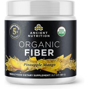 Ancient Nutrition Organic Fiber Powder, Raspberry Lemonade, Soluble Fiber from Acacia & Konjac Root, Supports Digestive Health, Reduces Bloating, 6.5 oz in Kuwait