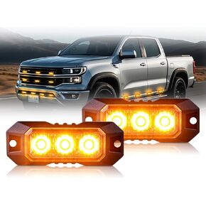3-LED Amber Strobe Lights Surface Mount Flashing Strobe Lights for Truck Emergency Flashing Light Mini Grille Light Head Emergency Beacon Hazard Warning lights Sync Featur 4pcs