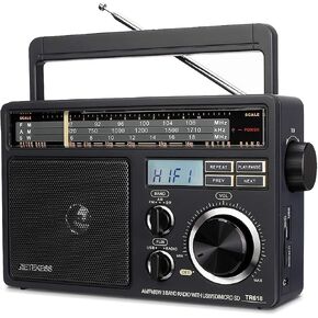 Retekess TR633 AM FM Radios with Best Reception, Portable Radio Plug in Wall, External Antenna Jack, Battery Operated Radio by 4 AA Batteries Or AC Power for Senior, Home