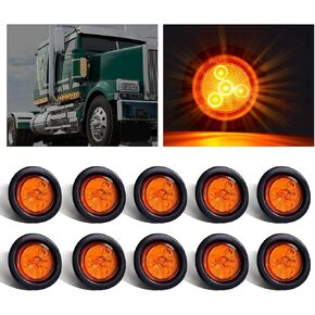 10Pack(5 Amber + 5 Red) 2" 9 LED Round Trailer Side Marker Light Grommet Flush Mount, [DOT Approved] Sealed 2 inch Clearance Lights with Reflex Lens for Truck RV Camper, IP67 Waterproof, 12V