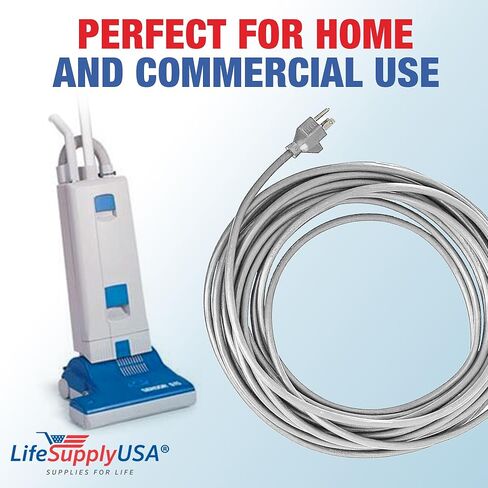 سلك طاقة تفريغ عالي التحمل من LifeSupplyUSA بطول 50 قدم، كابل 18/3 SJT، متوافق مع نماذج Eureka & Sanitaire، سلك تمديد بديل ثلاثي الشقوق لتحسين المنزل الاحترافي (رمادي) in Kuwait