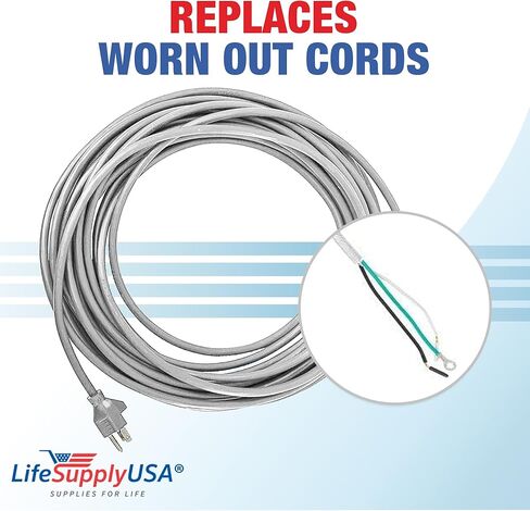 سلك طاقة تفريغ عالي التحمل من LifeSupplyUSA بطول 50 قدم، كابل 18/3 SJT، متوافق مع نماذج Eureka & Sanitaire، سلك تمديد بديل ثلاثي الشقوق لتحسين المنزل الاحترافي (رمادي) in Kuwait