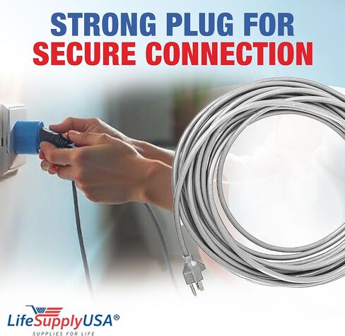 سلك طاقة تفريغ عالي التحمل من LifeSupplyUSA بطول 50 قدم، كابل 18/3 SJT، متوافق مع نماذج Eureka & Sanitaire، سلك تمديد بديل ثلاثي الشقوق لتحسين المنزل الاحترافي (رمادي) in Kuwait