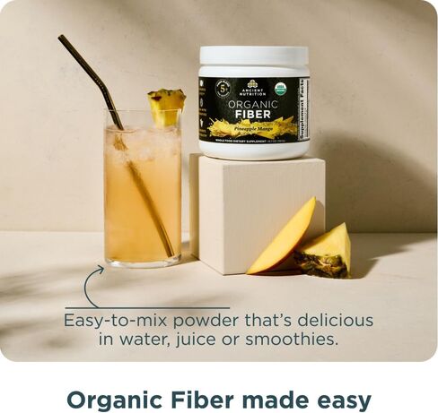 Ancient Nutrition Organic Fiber Powder, Raspberry Lemonade, Soluble Fiber from Acacia & Konjac Root, Supports Digestive Health, Reduces Bloating, 6.5 oz in Kuwait