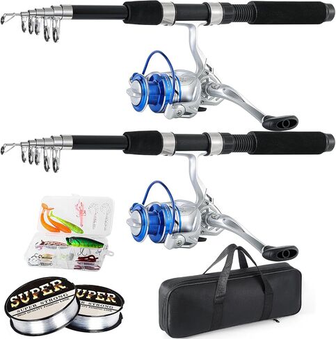 Tripquips Fishing Pole Combo, 6.9ft 2Pcs Telescopic Rods Set, Collapsible Fishing Rods, 2PCS Spinning Reel Set with Carrier Bag Freshwater Fishing Rod and Reel Combos Kits in Kuwait