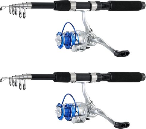 Tripquips Fishing Pole Combo, 6.9ft 2Pcs Telescopic Rods Set, Collapsible Fishing Rods, 2PCS Spinning Reel Set with Carrier Bag Freshwater Fishing Rod and Reel Combos Kits in Kuwait