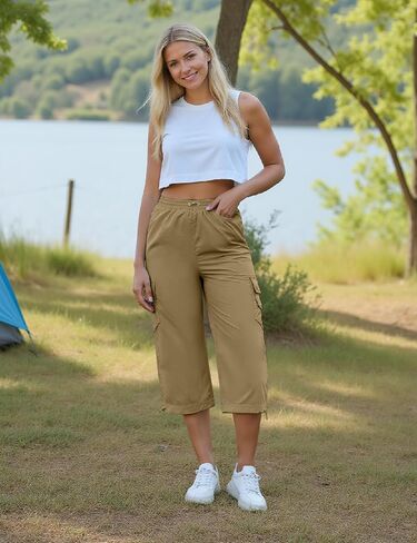 Marvmys Women's Cargo Capris Hiking Pants Lightweight Quick Dry Outdoor Athletic Travel Casual Loose Comfy with Pockets in Kuwait