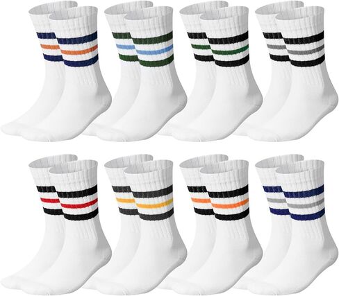 Eurzom 8 Pairs Winter Striped Socks for Men Retro Striped Socks Cotton Crew Athletic Cushion Socks Size 7-12 in Kuwait
