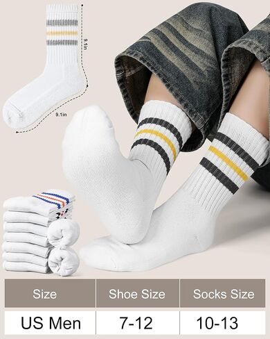 Eurzom 8 Pairs Winter Striped Socks for Men Retro Striped Socks Cotton Crew Athletic Cushion Socks Size 7-12 in Kuwait