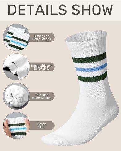 Eurzom 8 Pairs Winter Striped Socks for Men Retro Striped Socks Cotton Crew Athletic Cushion Socks Size 7-12 in Kuwait