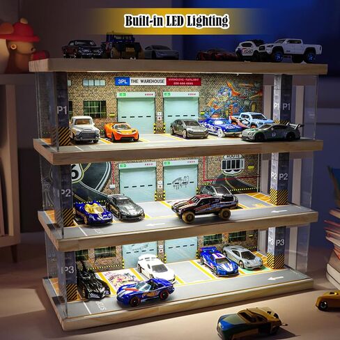 حقيبة عرض Hot Wheels & Matchbox، لعبة تخزين سيارات مصبوبة بمقياس 1/64، ديوراما مرآب للسيارات - تخزين قائم بذاته مع 4 مستويات و24 موقعًا بحد أقصى 40 سيارة in Kuwait