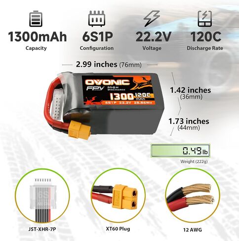 بطارية ليبو OVONIC 6s 120C 1300mAh 22.2V بطارية ليبو مع موصل XT60 لطائرة سباق RC FPV بدون طيار كوادكوبتر in Kuwait