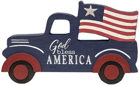 Distressed Patriotic Star Blocks Tabletop Decor | 3 Pc Tied Bundle | Red,White,Blue | 4 inch Real Wood in Saudi Arabia