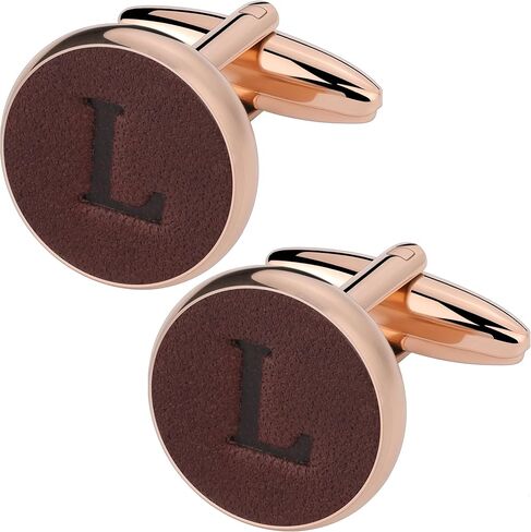 أزرار أكمام فضية وذهبية وردية للرجال، أزرار أكمام جلدية من الفولاذ المقاوم للصدأ للرجال، أزرار أكمام شخصية بالحرف الأولي مع صندوق هدايا لأب العريس والزوج in Kuwait