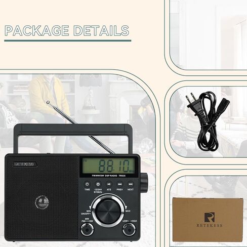 Retekess TR633 AM FM Radios with Best Reception, Portable Radio Plug in Wall, External Antenna Jack, Battery Operated Radio by 4 AA Batteries Or AC Power for Senior, Home in Saudi Arabia
