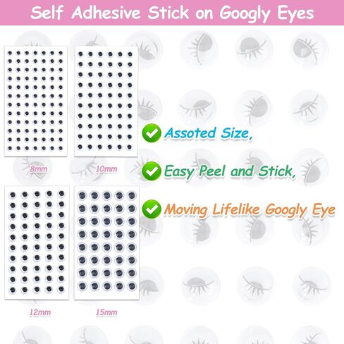 Googly Eyes Stickers - Self Adhesive Wiggle Eye Stickers for Crafts | Assorted Small Sizes 8mm 10mm 12mm 15mm | Easy Peel and Stick | 8 Sticky Sheets. in Saudi Arabia