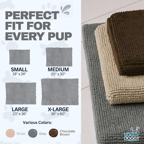 Soggy Doggy Crate Mate Dog Bed, Microfiber Chenille Dog Mats, Comfy Dog Mats for Sleeping & Drying, Ultra-Absorbent Dog Beds & Furniture for Kennels or Crates, Gray, Small in Kuwait