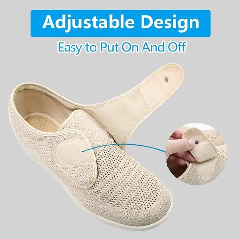 Women's Diabetic Elderly Shoes Mesh Breathable Walking Sneakers Lightweight Adjustable Easy On and Off Strap Summer Slippers for Swollen Feet in Kuwait