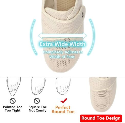 Women's Diabetic Elderly Shoes Mesh Breathable Walking Sneakers Lightweight Adjustable Easy On and Off Strap Summer Slippers for Swollen Feet in Kuwait