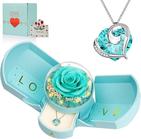 Preserved Red Real Rose with I Love You Necklace -Eternal Flowers Rose Gifts for Mom Grandma Wife Girlfriend on Mothers Day Valentines Christmas Birthday Anniversary Romantic Gifts for Her in Kuwait