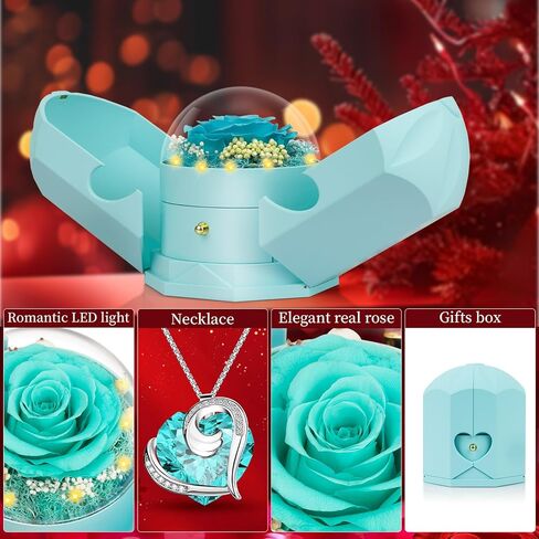 Preserved Red Real Rose with I Love You Necklace -Eternal Flowers Rose Gifts for Mom Grandma Wife Girlfriend on Mothers Day Valentines Christmas Birthday Anniversary Romantic Gifts for Her in Kuwait