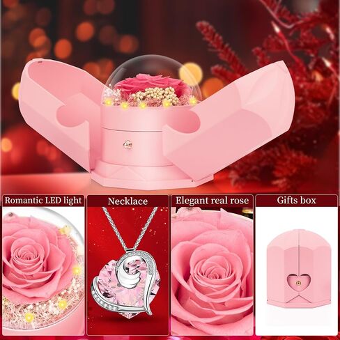Preserved Red Real Rose with I Love You Necklace -Eternal Flowers Rose Gifts for Mom Grandma Wife Girlfriend on Mothers Day Valentines Christmas Birthday Anniversary Romantic Gifts for Her in Kuwait