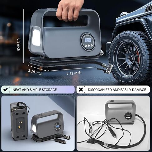 Tire Inflator Portable Air Compressor, DC 12V Portable Tire Inflator for Car, Air Tire Pump with Digital Tire Pressure Gauge and LED Light, Portable Air Compressor for Car Tires, Motorcycle, Bike in Kuwait