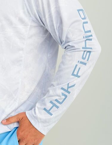 سترة بقلنسوة بنمط Pursuit للرجال من HUK، قميص صيد للحماية من الشمس مع غطاء للرأس، مياه عذبة من Mossy Oak Stormwater in Kuwait