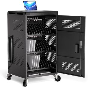 36 Bay Intelli-Sense Charging Cart for Tablets, Laptop, and Chromebook, Classroom Locking Charging Station with Keypad Lock and Charger Storage for School, Classroom, Library, Office and More(Black)