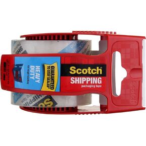 شريط تغليف الشحن Scotch Heavy Duty xdwjhV، 1.88 × 800 بوصة (142)، شريط شفاف، موزع أحمر (عبوة من قطعتين)